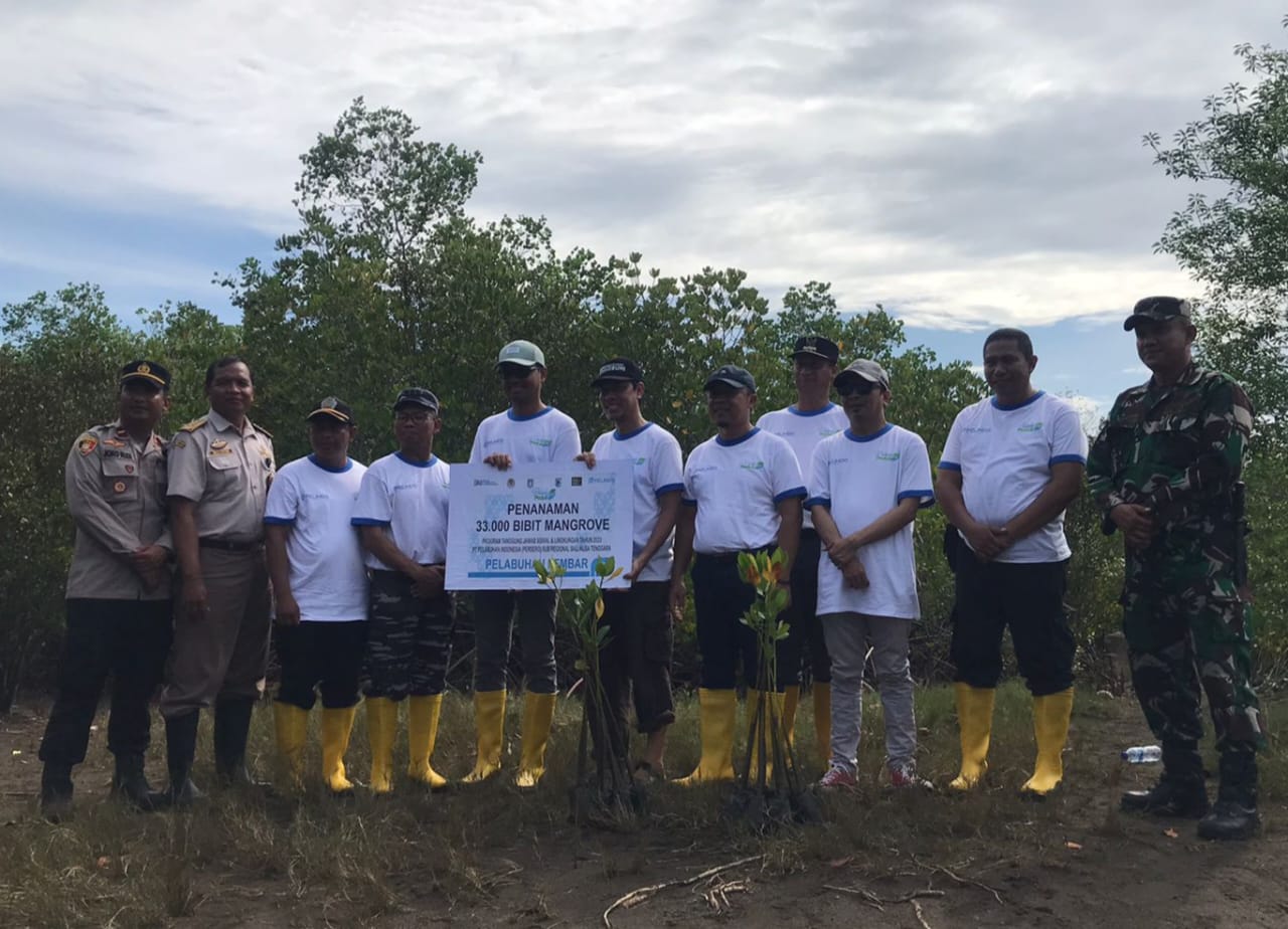 Penanaman bibit mangrove di Desa Lembar Selatan, Kabupaten Lombok Barat, NTB. (Sumber Pelindo)